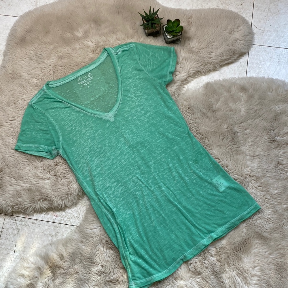 Threads 4 Thought Deep V Neck Shirt Short Sleeve Green Size Small See Through